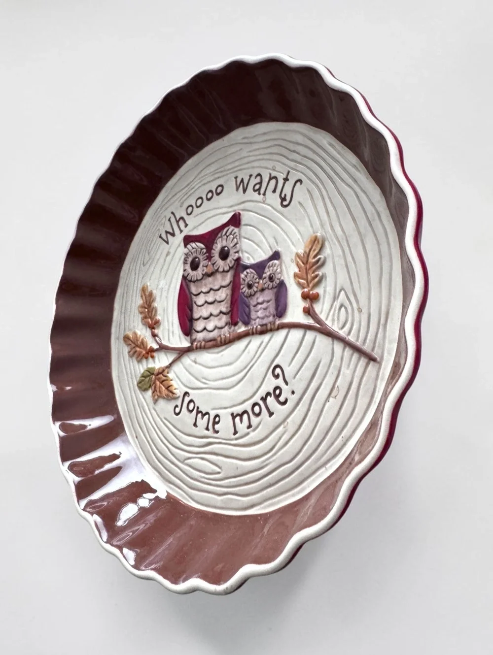 Grasslands Road Owl Pie Plate Whooo Wants Some More Ceramic Fall Serving Dish